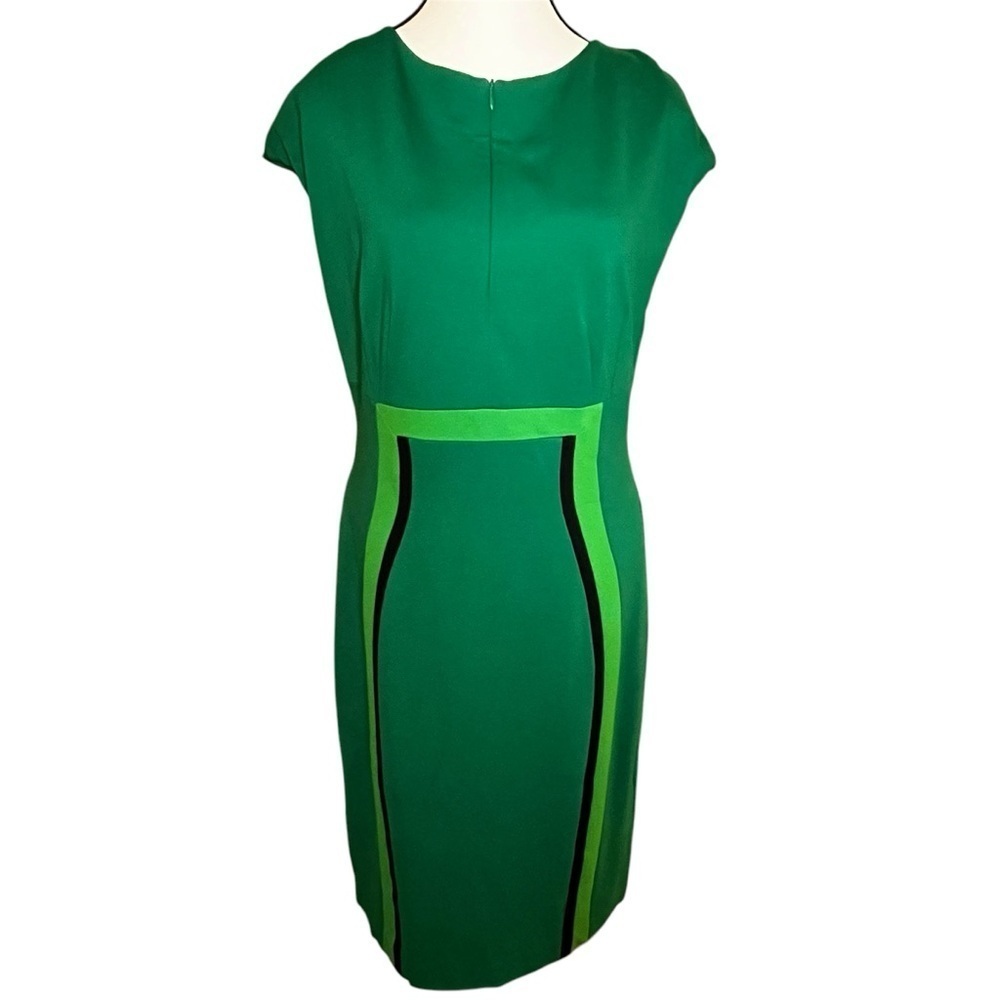 Escada Colorblock Sheath Dress Green Black Curved Panel Size EU 42 US 10